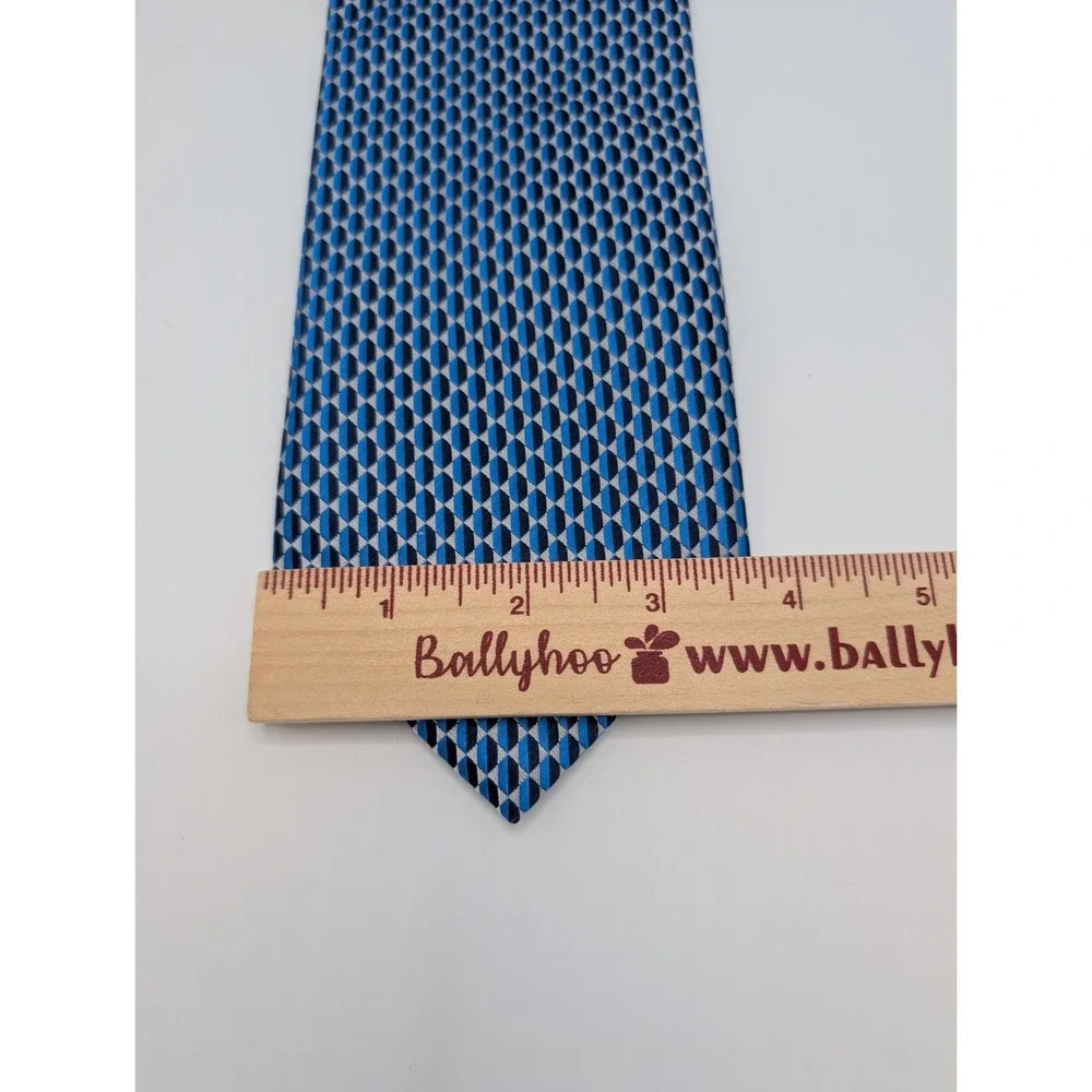 Bergamo New York Men's Necktie Blue Silver Geometric Jacquard Polyester Handmade